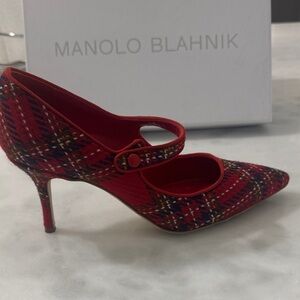 Manolo Blahnik Red Plaid Heels